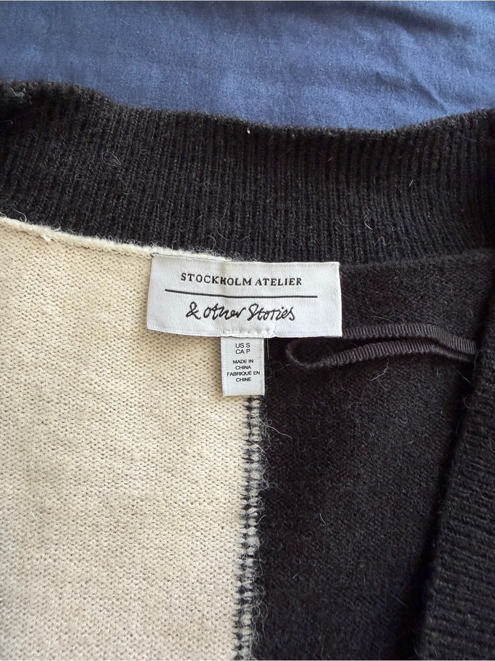 & Other Stories Wool Black and Cream Block-Pattern Cardigan - Picture 3 of 5